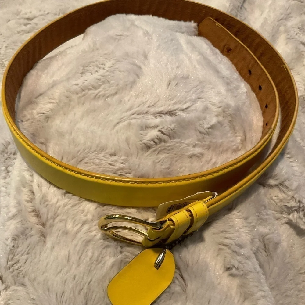 Yellow Faux Leather Belt with Gold Tone Buckle